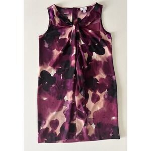 Ann Taylor LOFT‎ Women's Size 10 Sleeveless Floral Dress Pink Purple Tie Ruffle